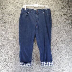 Coldwater Creek Jeans Womens Size 8 Blue Natural Fit Plaid Cuffed Cropped Capri